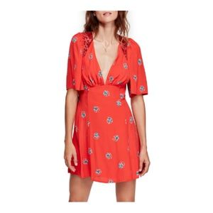 Free People Womens Mockingbird Mini Dress Red